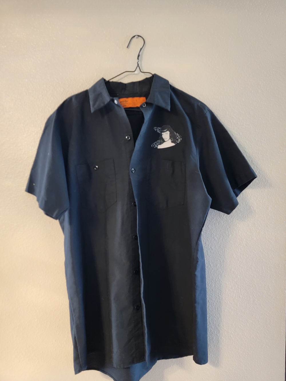 Vintage 90s Bettie Page Dickies Black Short-Sleeve Button-Front Work Shirt Large